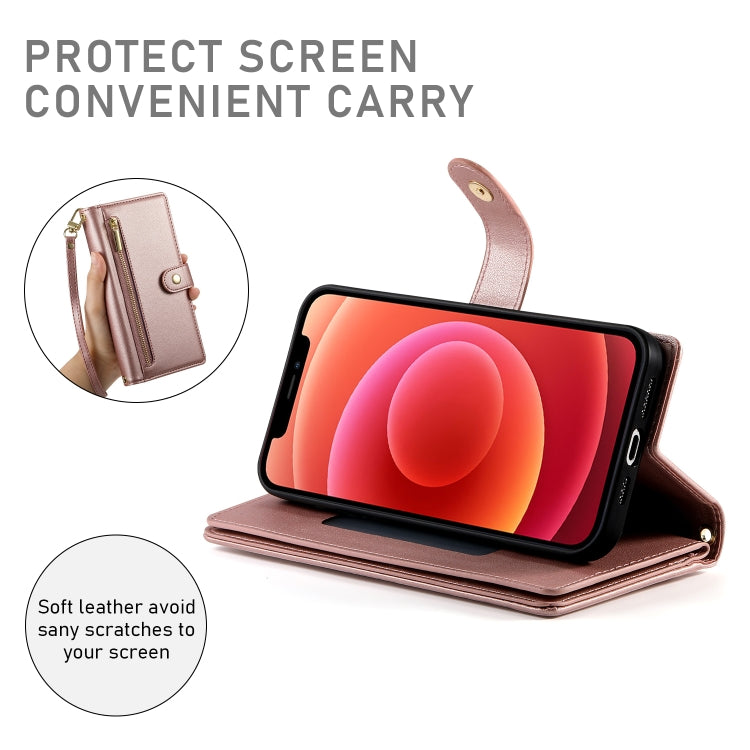For iPhone 12 / 12 Pro Nine Card-slot Zipper Wallet Bag Leather Phone Case