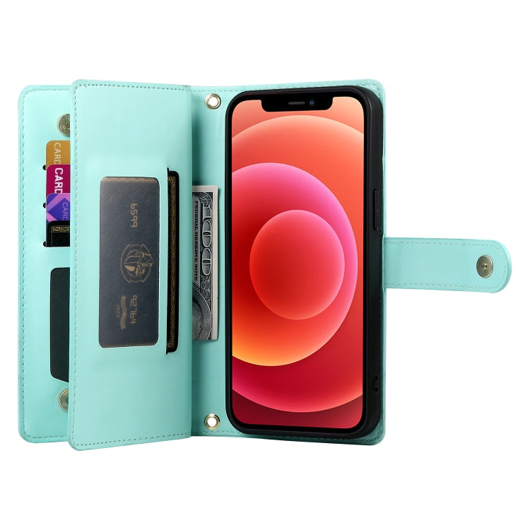 For iPhone 12 / 12 Pro Nine Card-slot Zipper Wallet Bag Leather Phone Case