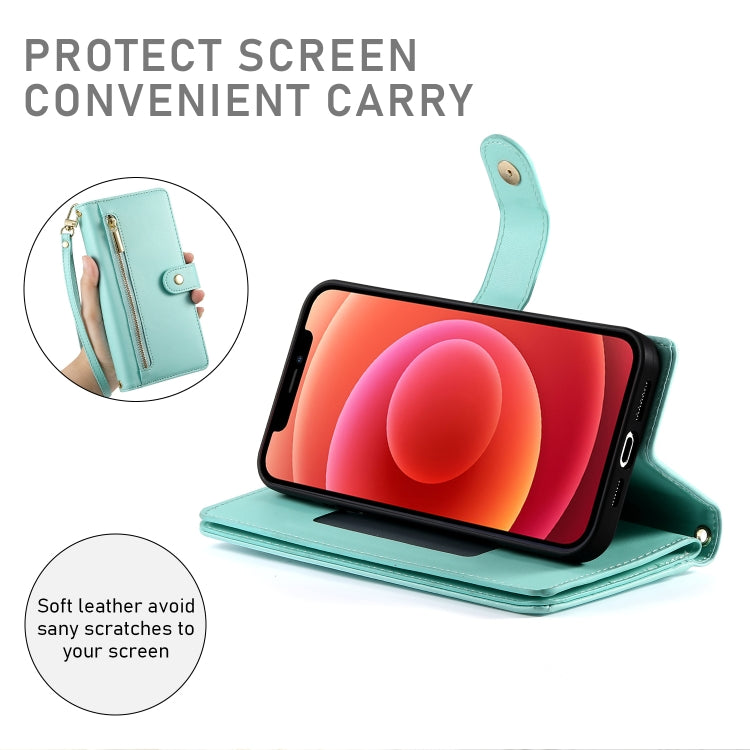 For iPhone 12 / 12 Pro Nine Card-slot Zipper Wallet Bag Leather Phone Case