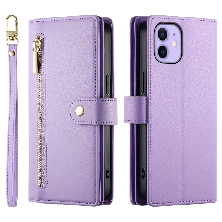 For iPhone 12 / 12 Pro Nine Card-slot Zipper Wallet Bag Leather Phone Case