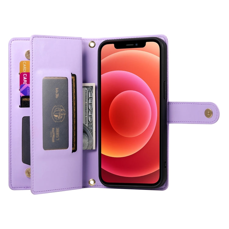 For iPhone 12 / 12 Pro Nine Card-slot Zipper Wallet Bag Leather Phone Case