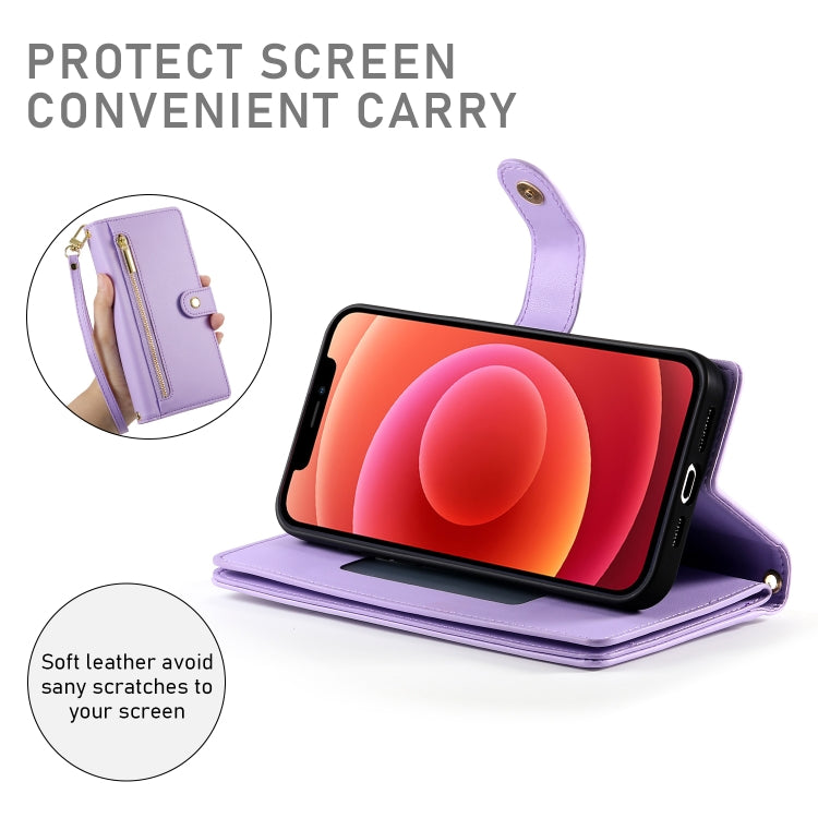 For iPhone 12 / 12 Pro Nine Card-slot Zipper Wallet Bag Leather Phone Case