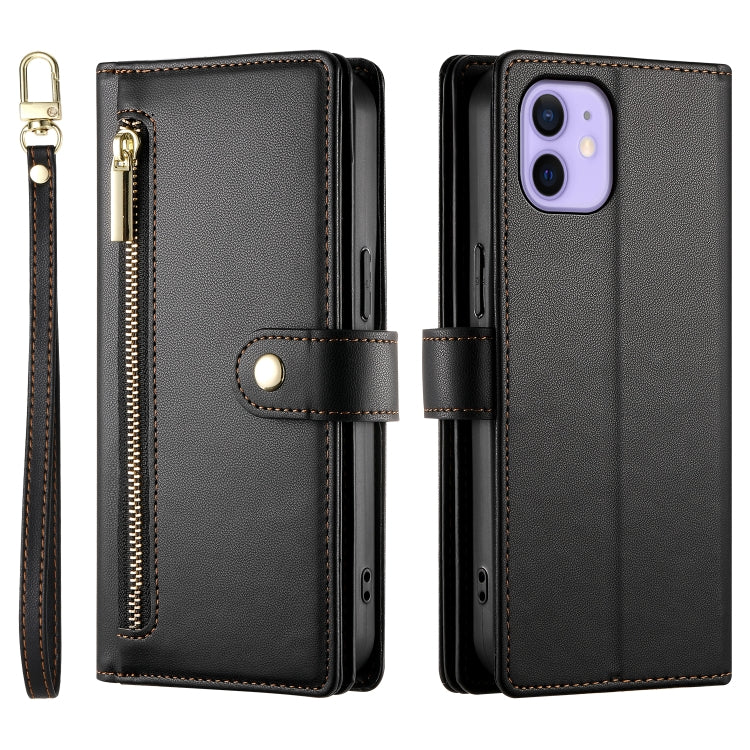 For iPhone 12 / 12 Pro Nine Card-slot Zipper Wallet Bag Leather Phone Case