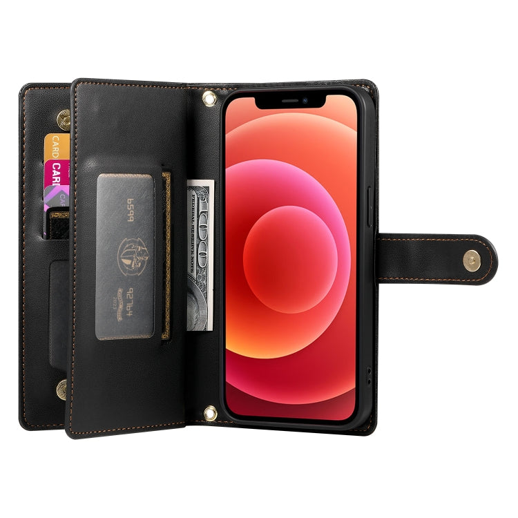 For iPhone 12 / 12 Pro Nine Card-slot Zipper Wallet Bag Leather Phone Case