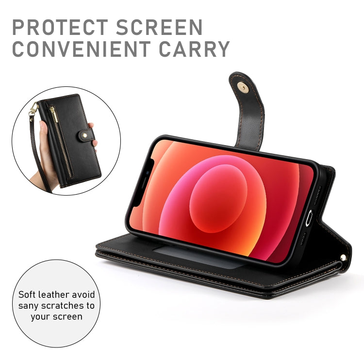 For iPhone 12 / 12 Pro Nine Card-slot Zipper Wallet Bag Leather Phone Case