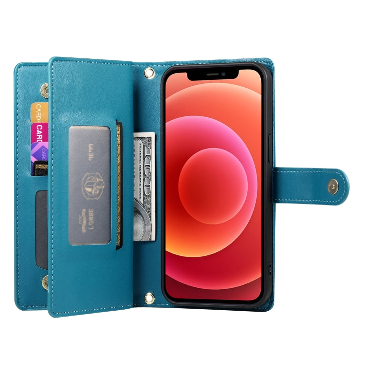 For iPhone 12 / 12 Pro Nine Card-slot Zipper Wallet Bag Leather Phone Case