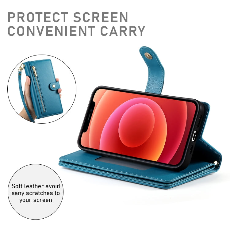 For iPhone 12 / 12 Pro Nine Card-slot Zipper Wallet Bag Leather Phone Case