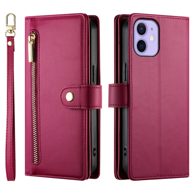For iPhone 12 mini Nine Card-slot Zipper Wallet Bag Leather Phone Case