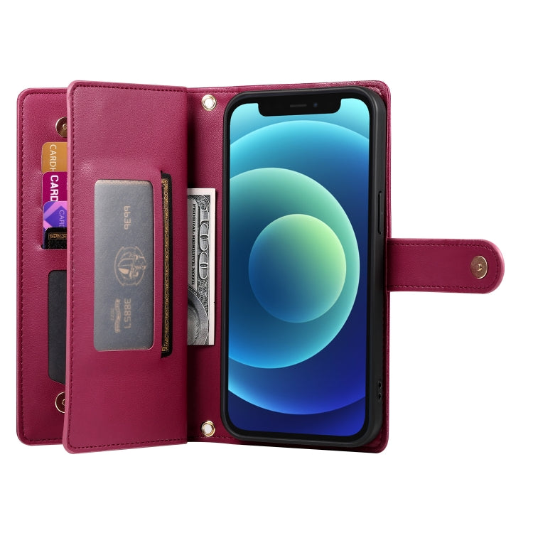 For iPhone 12 mini Nine Card-slot Zipper Wallet Bag Leather Phone Case