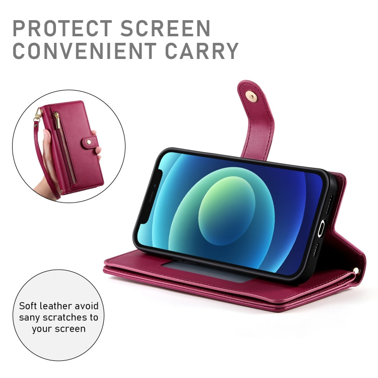 For iPhone 12 mini Nine Card-slot Zipper Wallet Bag Leather Phone Case