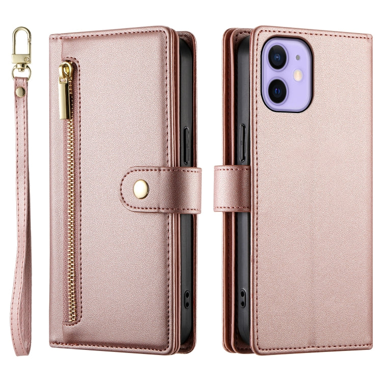 For iPhone 12 mini Nine Card-slot Zipper Wallet Bag Leather Phone Case
