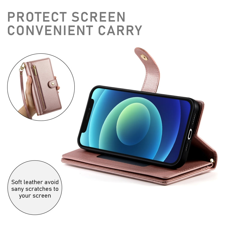For iPhone 12 mini Nine Card-slot Zipper Wallet Bag Leather Phone Case