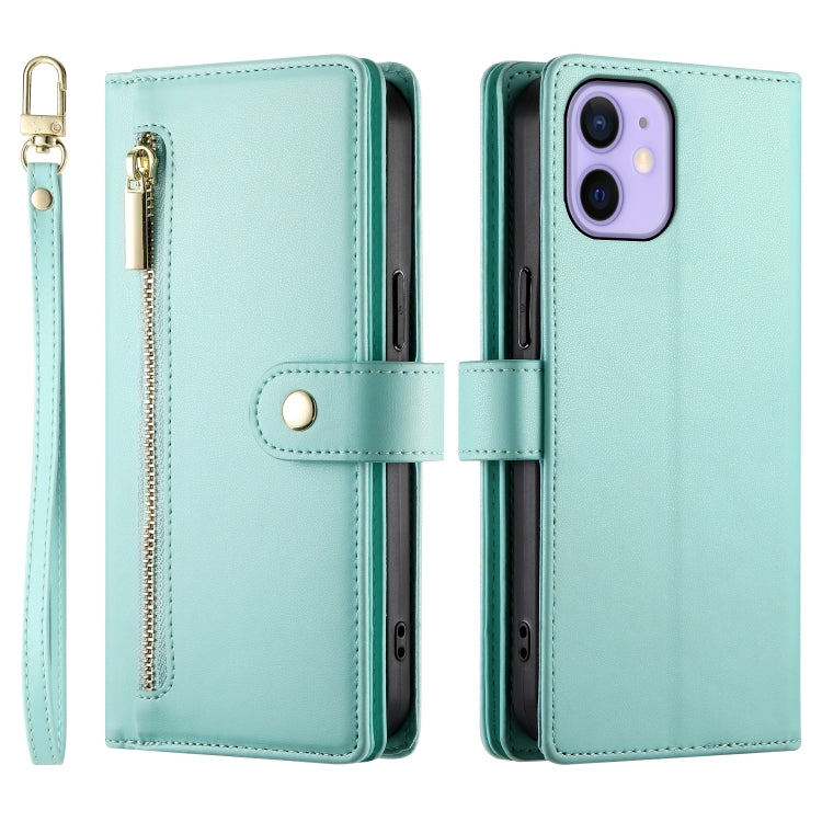 For iPhone 12 mini Nine Card-slot Zipper Wallet Bag Leather Phone Case