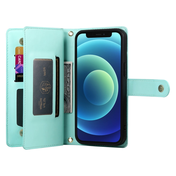 For iPhone 12 mini Nine Card-slot Zipper Wallet Bag Leather Phone Case