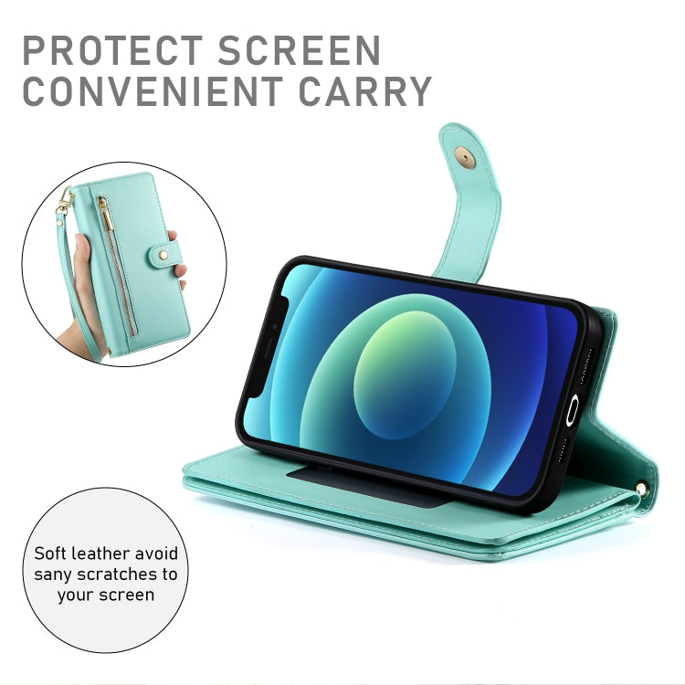 For iPhone 12 mini Nine Card-slot Zipper Wallet Bag Leather Phone Case