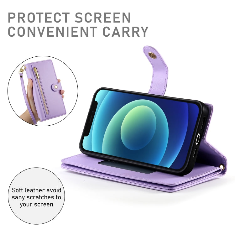 For iPhone 12 mini Nine Card-slot Zipper Wallet Bag Leather Phone Case