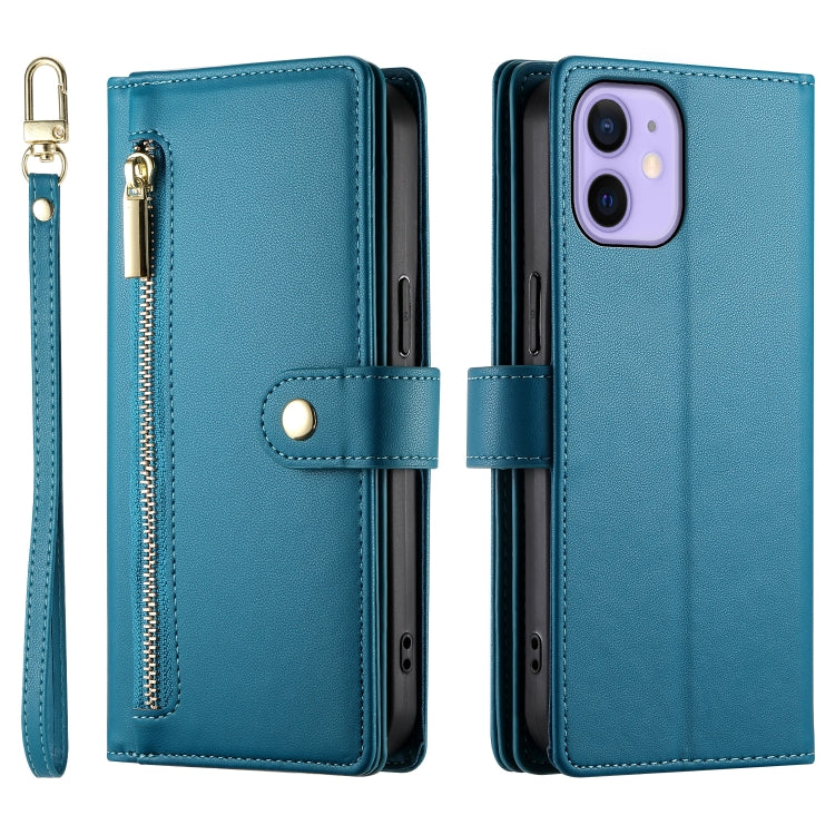 For iPhone 12 mini Nine Card-slot Zipper Wallet Bag Leather Phone Case