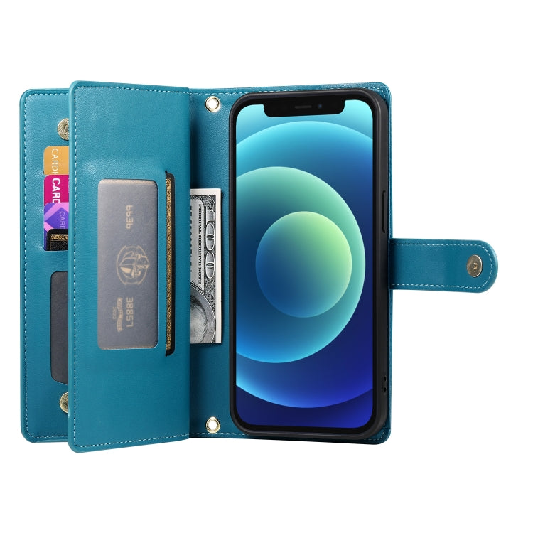 For iPhone 12 mini Nine Card-slot Zipper Wallet Bag Leather Phone Case