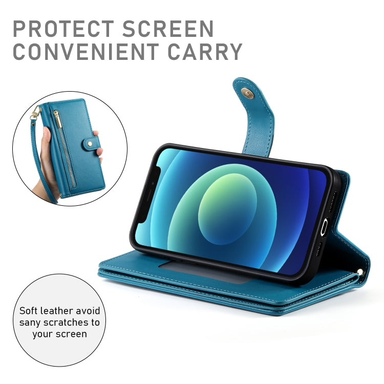 For iPhone 12 mini Nine Card-slot Zipper Wallet Bag Leather Phone Case