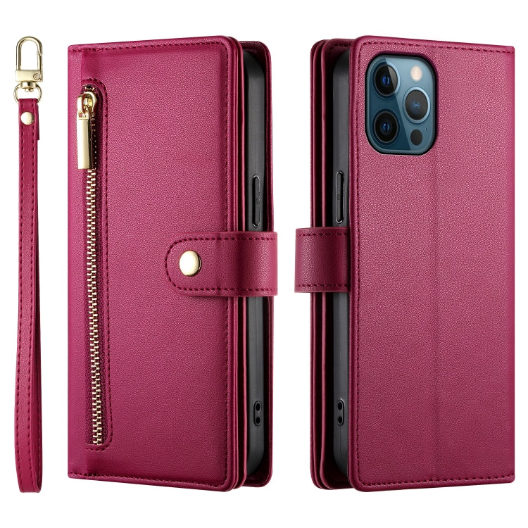 For iPhone 12 Pro Max Nine Card-slot Zipper Wallet Bag Leather Phone Case