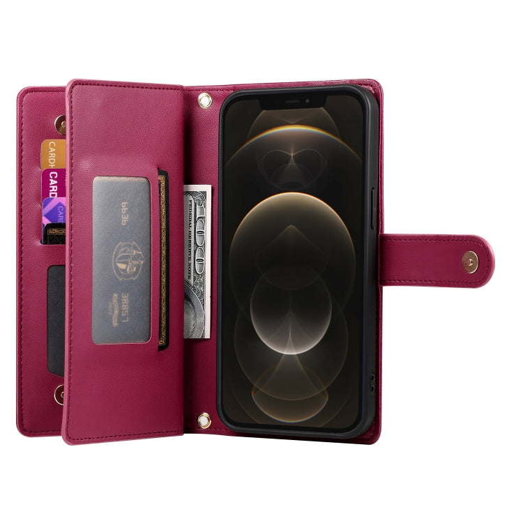 For iPhone 12 Pro Max Nine Card-slot Zipper Wallet Bag Leather Phone Case