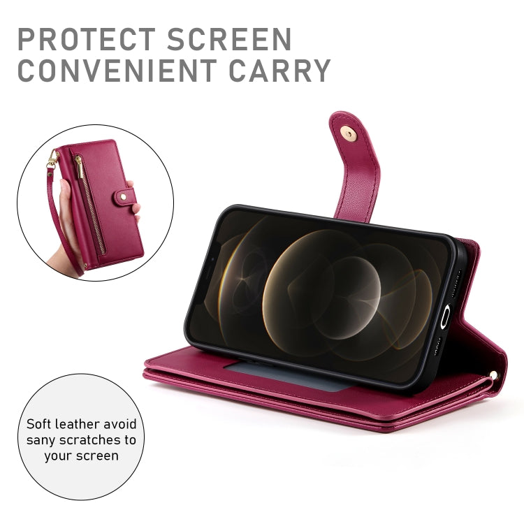 For iPhone 12 Pro Max Nine Card-slot Zipper Wallet Bag Leather Phone Case