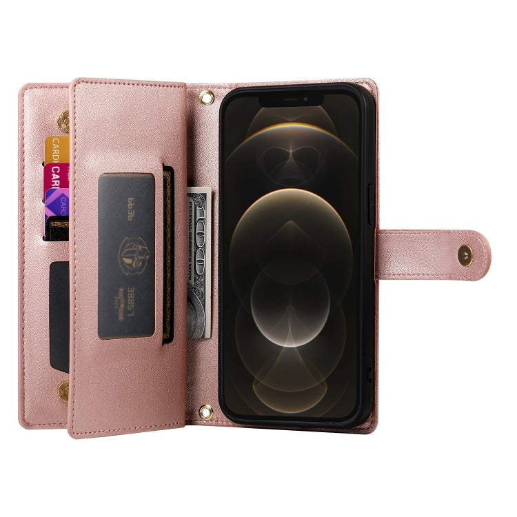 For iPhone 12 Pro Max Nine Card-slot Zipper Wallet Bag Leather Phone Case