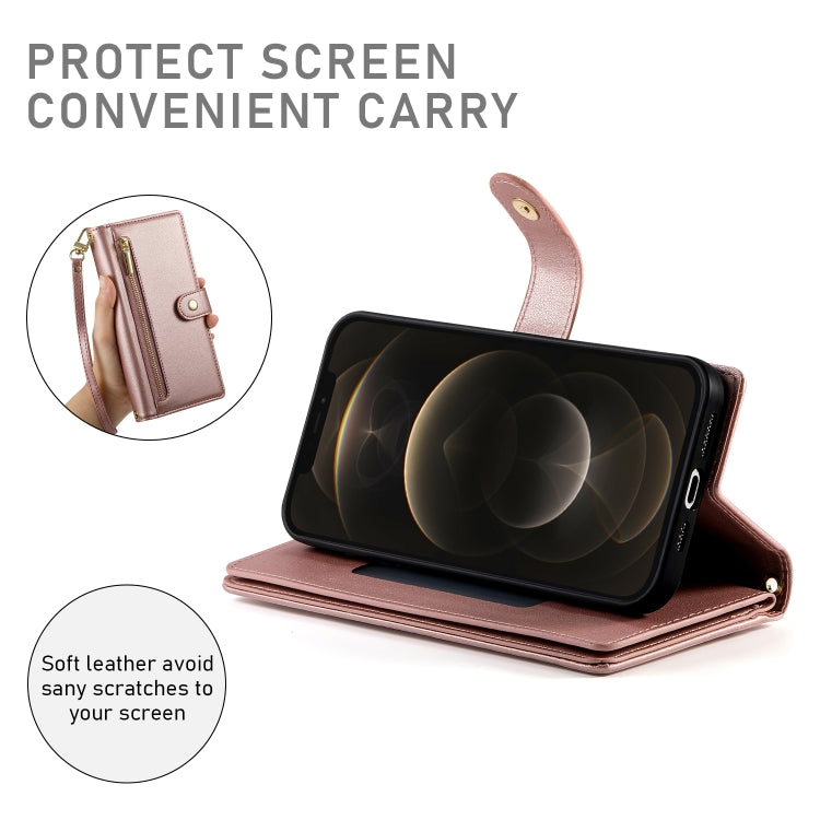 For iPhone 12 Pro Max Nine Card-slot Zipper Wallet Bag Leather Phone Case