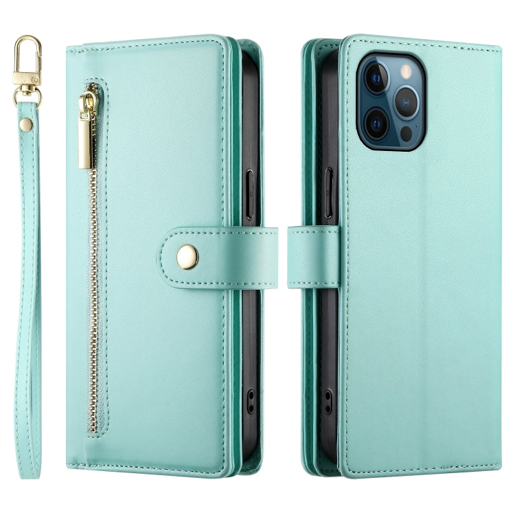 For iPhone 12 Pro Max Nine Card-slot Zipper Wallet Bag Leather Phone Case