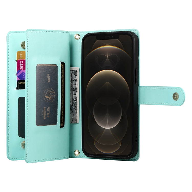 For iPhone 12 Pro Max Nine Card-slot Zipper Wallet Bag Leather Phone Case