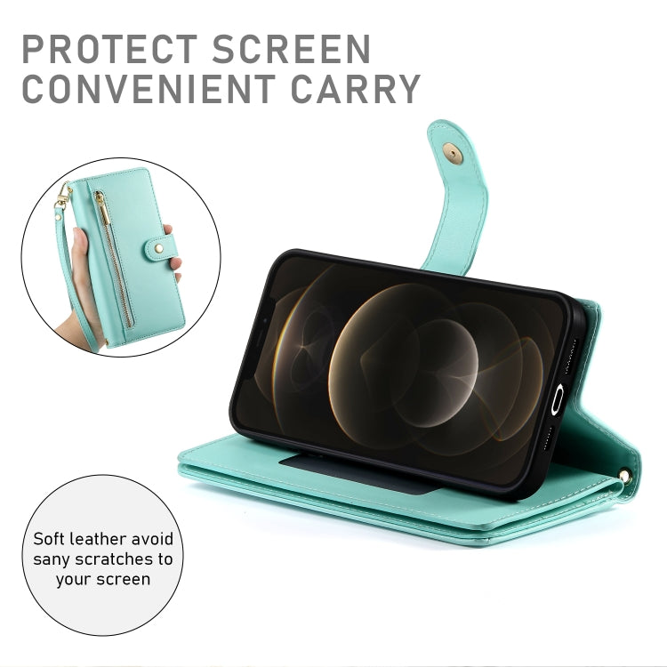 For iPhone 12 Pro Max Nine Card-slot Zipper Wallet Bag Leather Phone Case