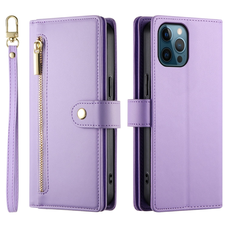 For iPhone 12 Pro Max Nine Card-slot Zipper Wallet Bag Leather Phone Case