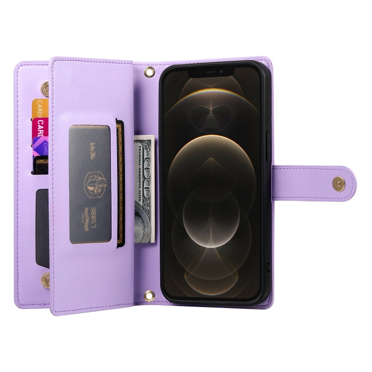 For iPhone 12 Pro Max Nine Card-slot Zipper Wallet Bag Leather Phone Case