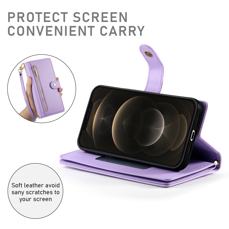 For iPhone 12 Pro Max Nine Card-slot Zipper Wallet Bag Leather Phone Case