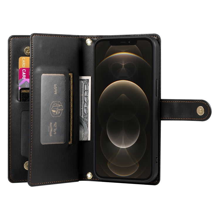 For iPhone 12 Pro Max Nine Card-slot Zipper Wallet Bag Leather Phone Case