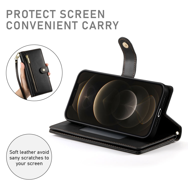 For iPhone 12 Pro Max Nine Card-slot Zipper Wallet Bag Leather Phone Case