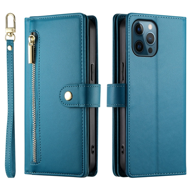 For iPhone 12 Pro Max Nine Card-slot Zipper Wallet Bag Leather Phone Case