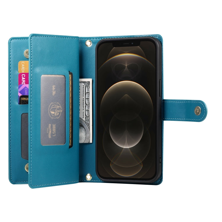 For iPhone 12 Pro Max Nine Card-slot Zipper Wallet Bag Leather Phone Case
