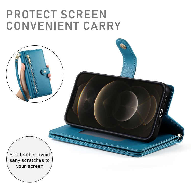 For iPhone 12 Pro Max Nine Card-slot Zipper Wallet Bag Leather Phone Case