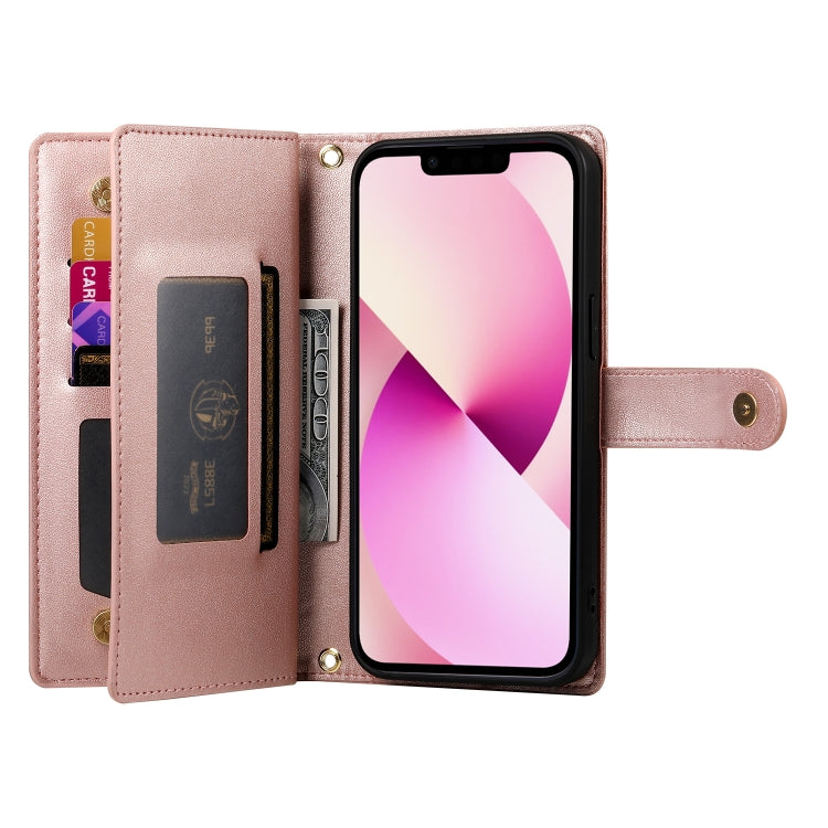 For iPhone 13 Nine Card-slot Zipper Wallet Bag Leather Phone Case