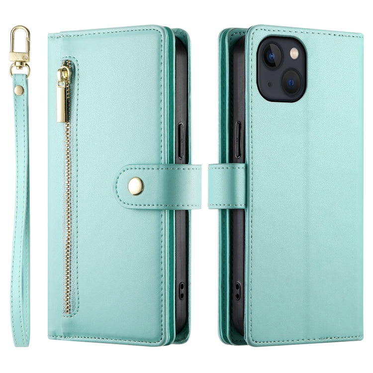 For iPhone 13 Nine Card-slot Zipper Wallet Bag Leather Phone Case