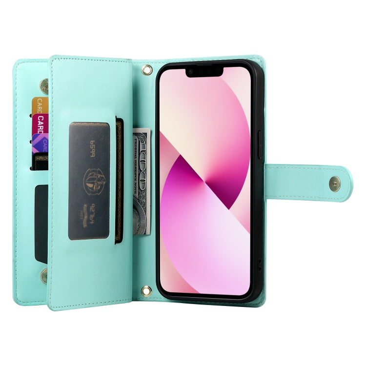 For iPhone 13 Nine Card-slot Zipper Wallet Bag Leather Phone Case