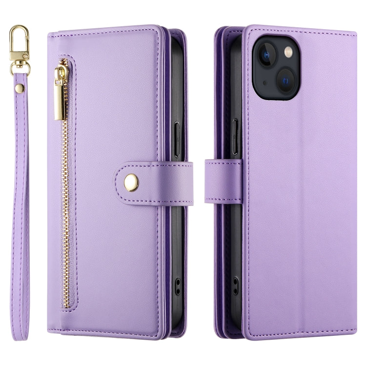 For iPhone 13 Nine Card-slot Zipper Wallet Bag Leather Phone Case