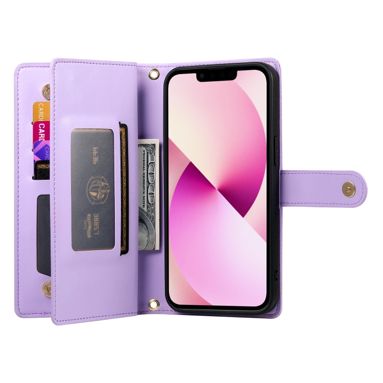 For iPhone 13 Nine Card-slot Zipper Wallet Bag Leather Phone Case