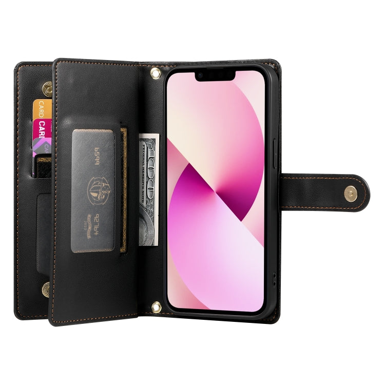 For iPhone 13 Nine Card-slot Zipper Wallet Bag Leather Phone Case