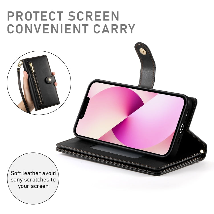 For iPhone 13 Nine Card-slot Zipper Wallet Bag Leather Phone Case