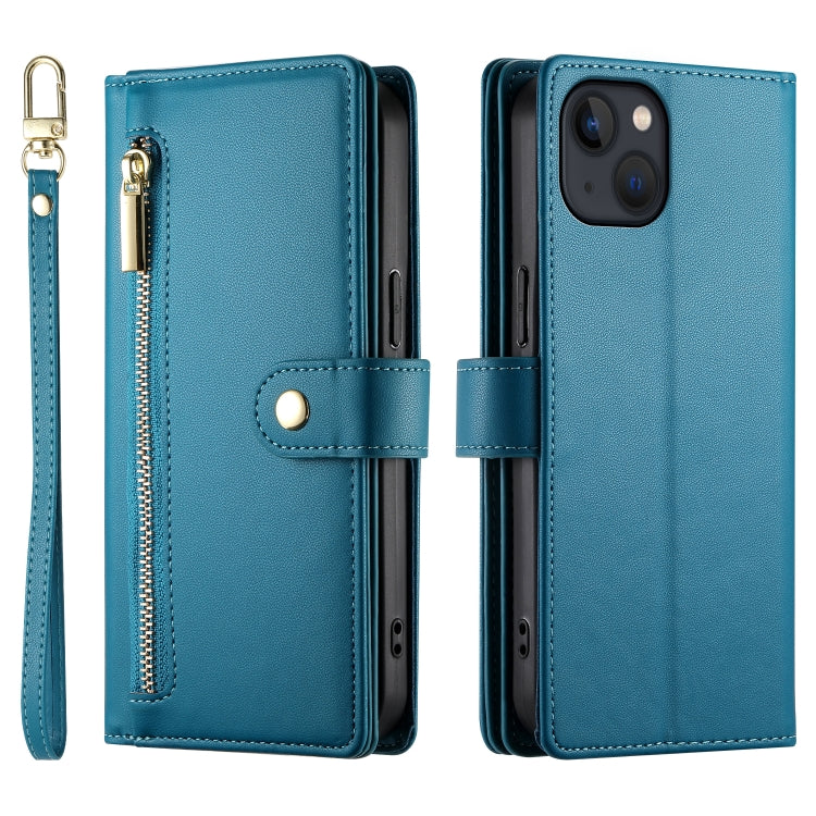 For iPhone 13 Nine Card-slot Zipper Wallet Bag Leather Phone Case