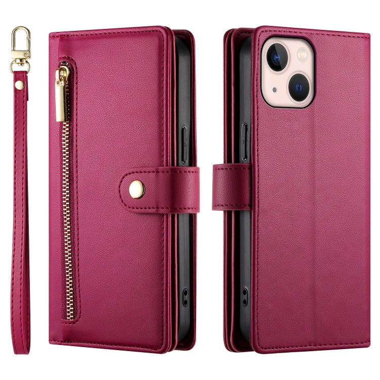 For iPhone 13 mini Nine Card-slot Zipper Wallet Bag Leather Phone Case