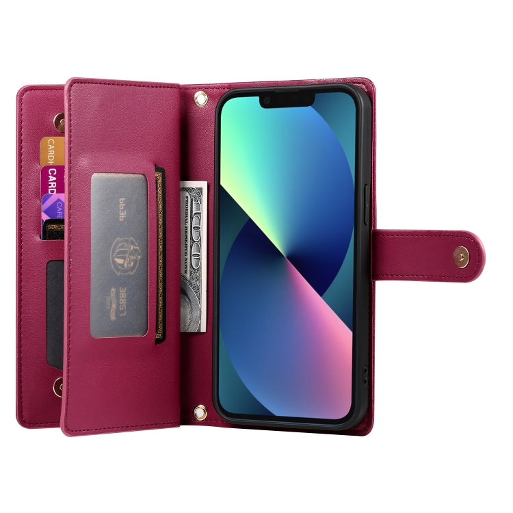 For iPhone 13 mini Nine Card-slot Zipper Wallet Bag Leather Phone Case