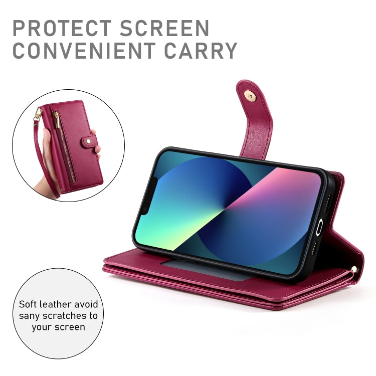 For iPhone 13 mini Nine Card-slot Zipper Wallet Bag Leather Phone Case